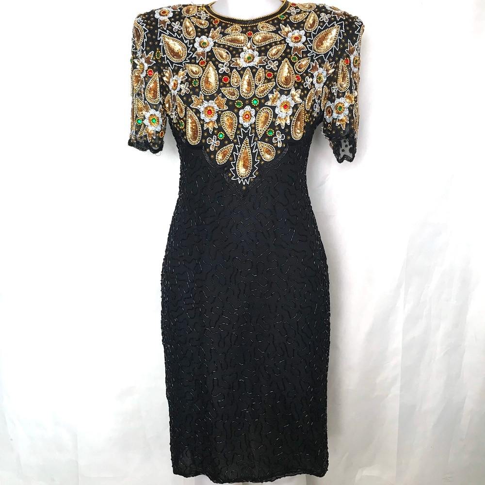 STUNNING Beaded Sequined Silk Party Dress